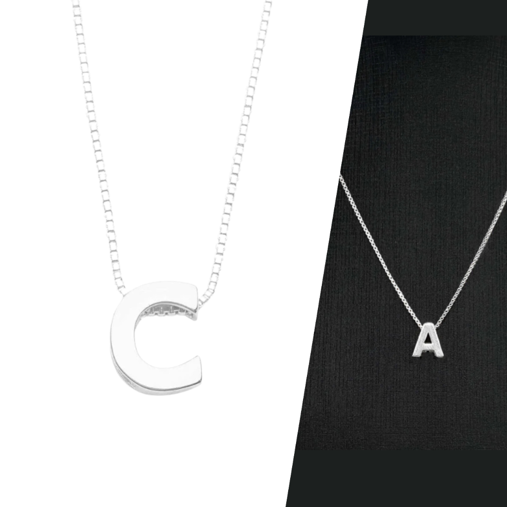 Colar Feminino com Pingente de Letra De Prata Choker 45cm Banhado - Garimpo de Ouro