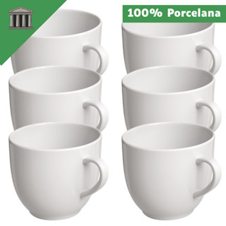 Jogo 6 3 Xicara Porcelana Branca Lisa Jogo Xícara Cha Cafe Leite 170ml Chicara Hotel Casa ...