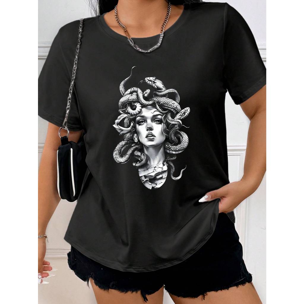 Camiseta Basica Unissex Medusa Mitologia Tshirt Cobra