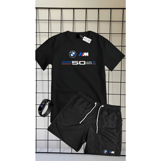 CONJUNTO DE CAMISETA 100% ALGODÃO MANGA CURTA BERMUDA TACTEL ESTAMPA BMW 50 + RELOGIO DE BRINDE em Oferta na Shopee