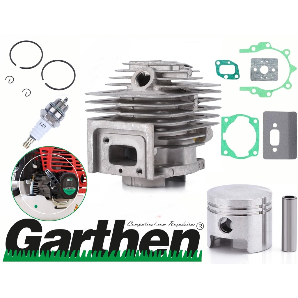 Kit Cilindro Pistão 44mm Com Anel Juntas E Vela P/ Roçadeira Garthen Cg-550