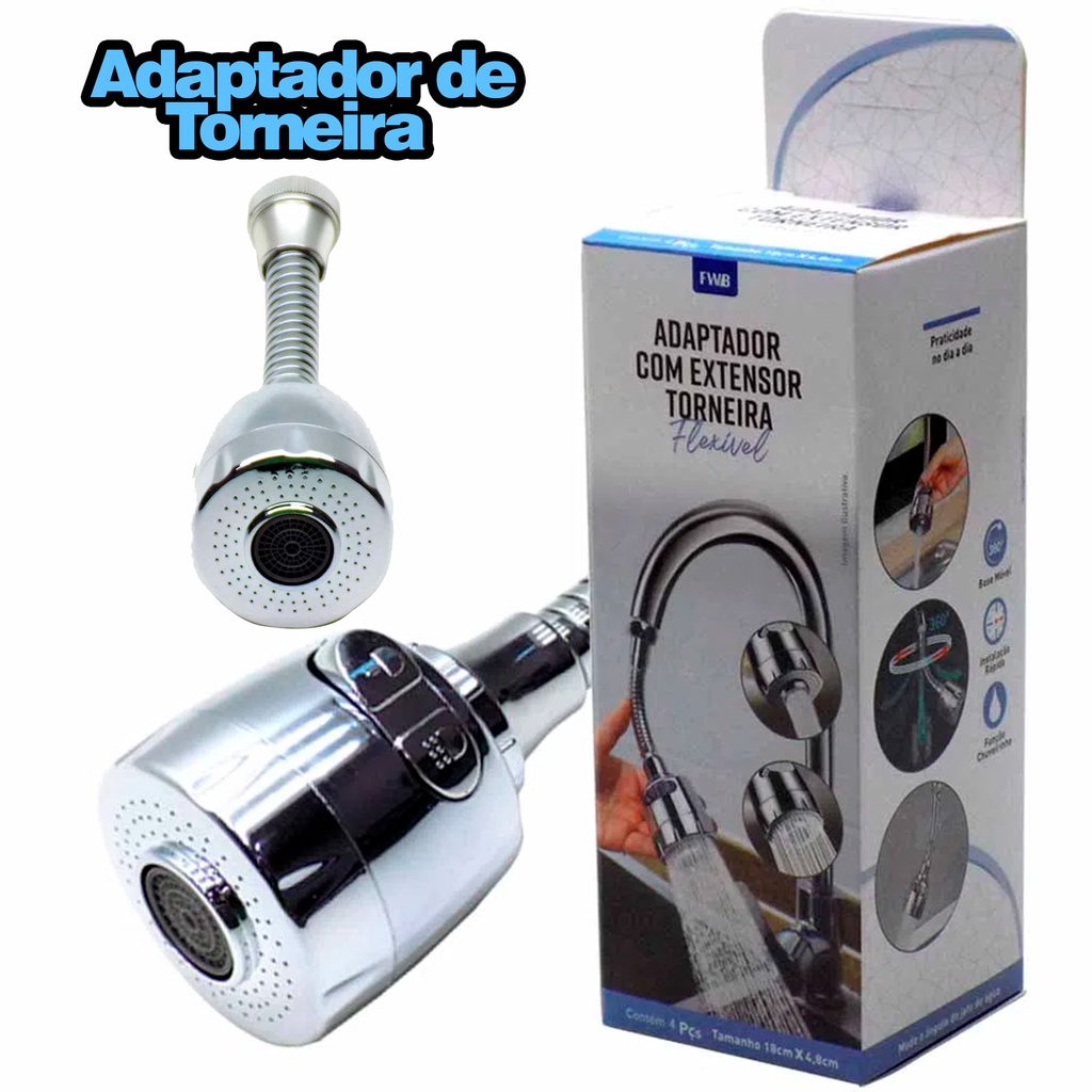 Adaptador Com Extensor Torneira Flexível Base Móvel Chuveirinho 360º
