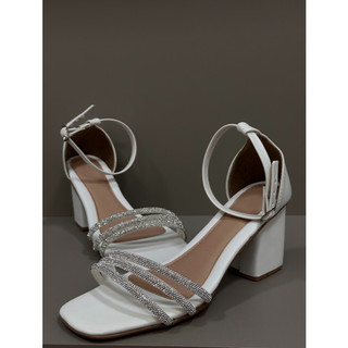 Sandália Feminina Salto Bloco Grosso Alto com Traseiro Fivela Tiras Strass Brilho Conforto Promoção (SALTO-ARIANI) em Oferta na Shopee