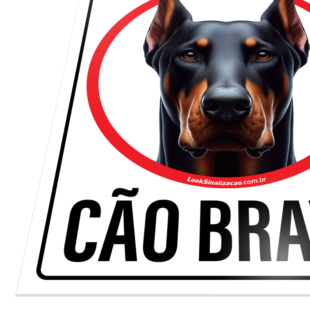 Placa Sinalização Cuidado Cão Bravo Doberman Segurança Animal Area Proteção Aviso Preventivo