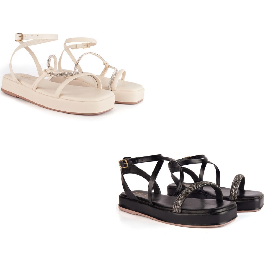 Kit 2 Sandalia Flatform Tamanco Feminino Plataforma Tiras Brillho Confortável Antiderrapante Macio