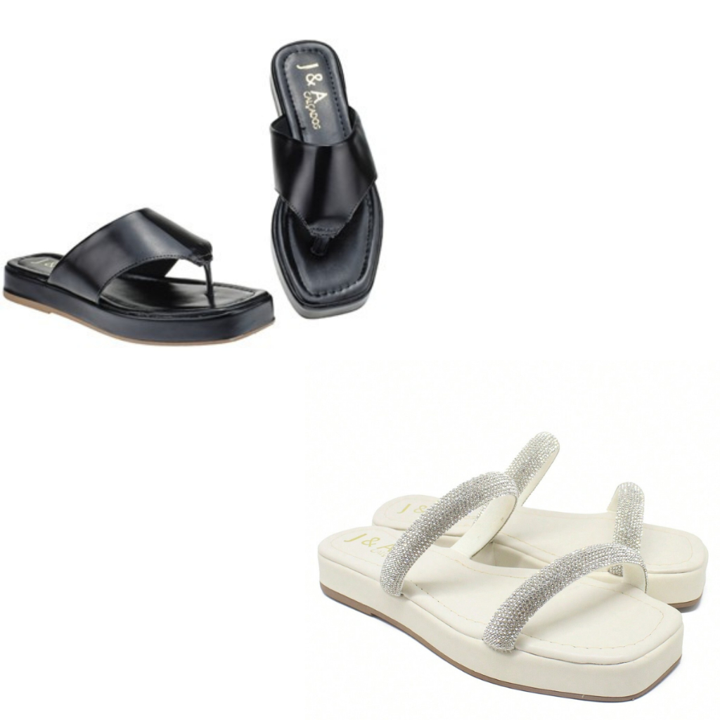 Kit 2 Chinelo Tamanco Flatform Feminino Plataforma Tiras Brillho Confortável Antiderrapante Macio