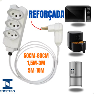 Extensão elétrica 50cm/80cm/1,5/3/5/10 Metros Cabo 0,75mm Extensão de 3 Tomadas em Oferta na Shopee