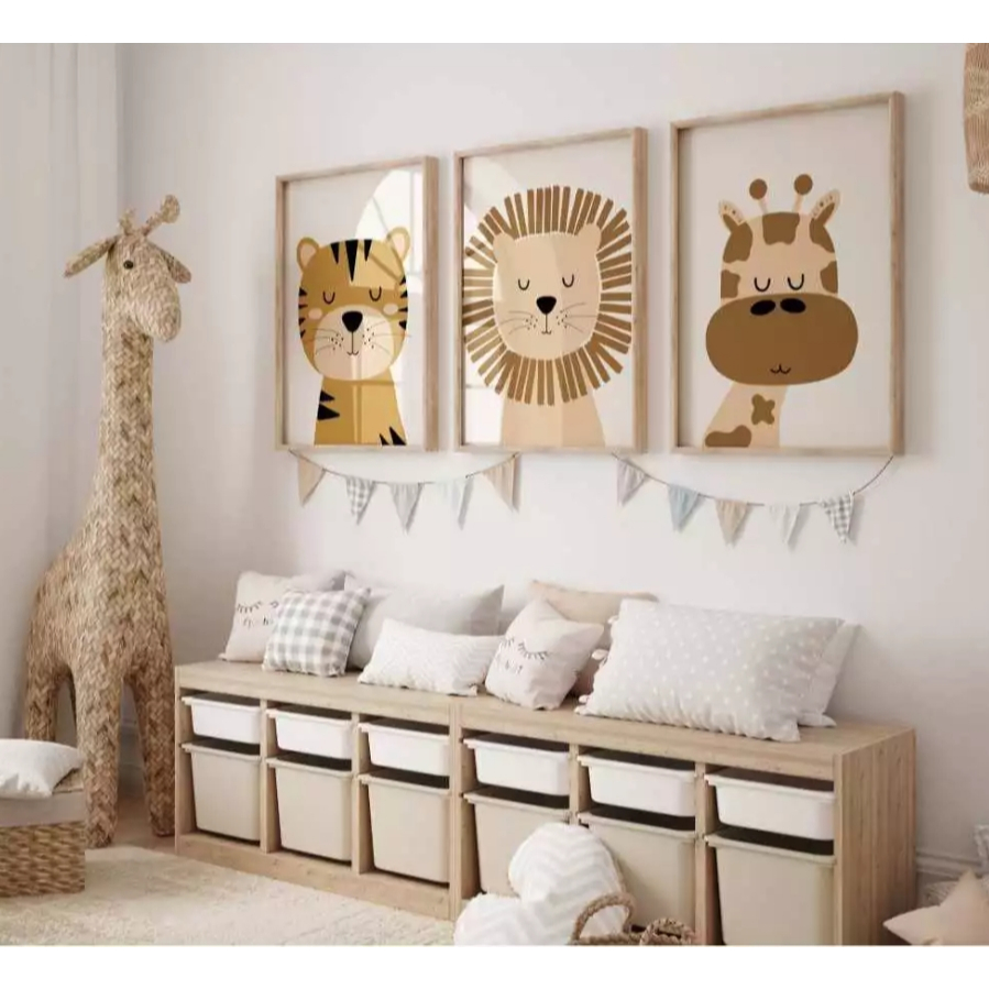 Kit 3 Quadros Decorativos Berçário Maternidade Safari Boho