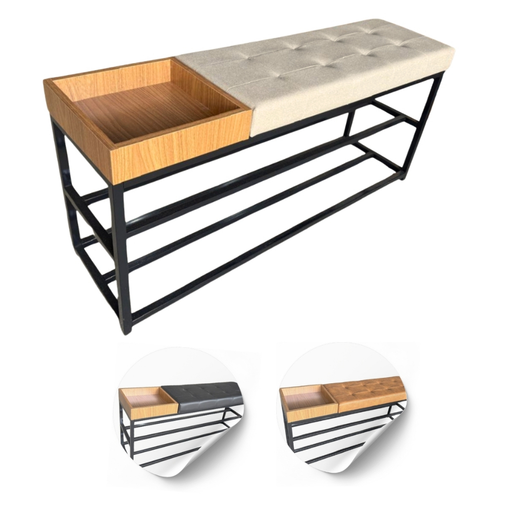 Banco Sapateira Banquinho Recamier Estofado 110cm Com Porta Chaves