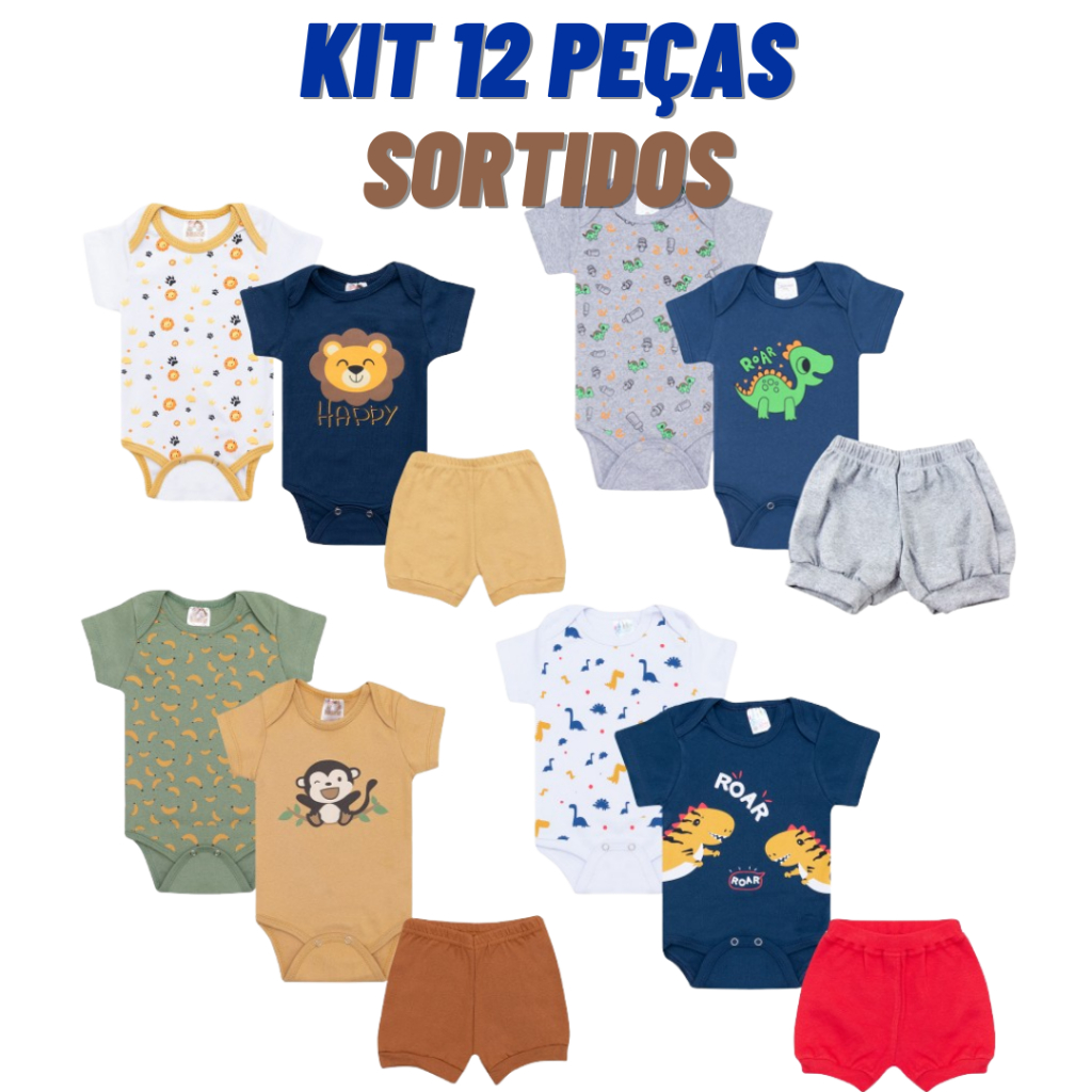 Kit body Bebê 12 peças, Manga Curta, Verão, Roupas de Bebê, Conjunto de Bebê em Oferta na Shopee