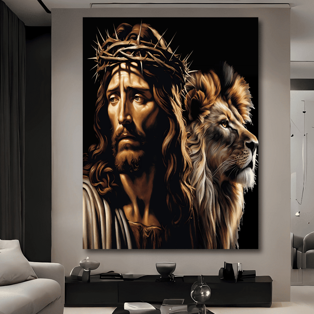 Quadro Decorativo Jesus Cristo e Leão de Judá Sala Quarto