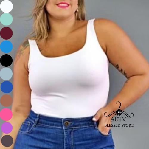 Blusa Regata Feminina Plus Size Suplex Premium Decote Quadrado Blusinha Alça larga Básico Casual