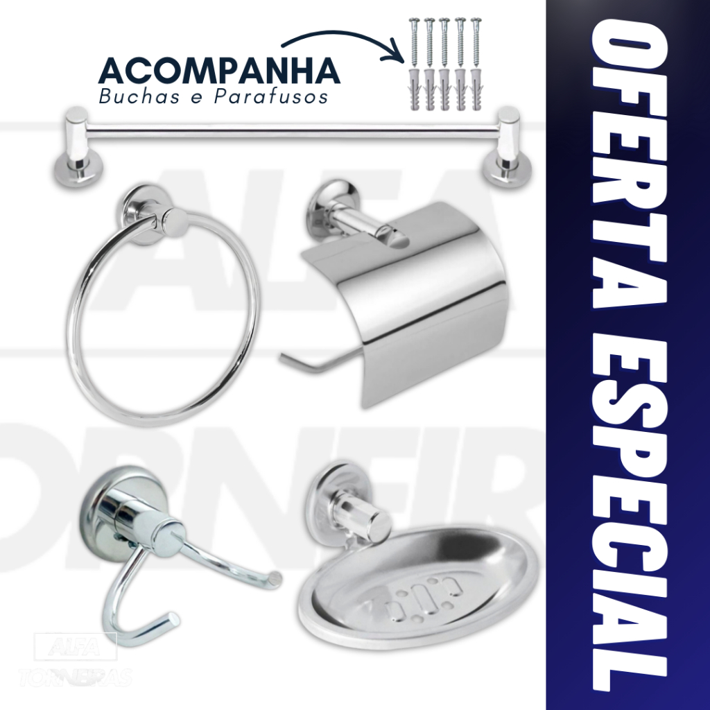 Kit Acessórios P/ Banheiro  Stander 5 Peças Aço Inox Cromado em Oferta na Shopee