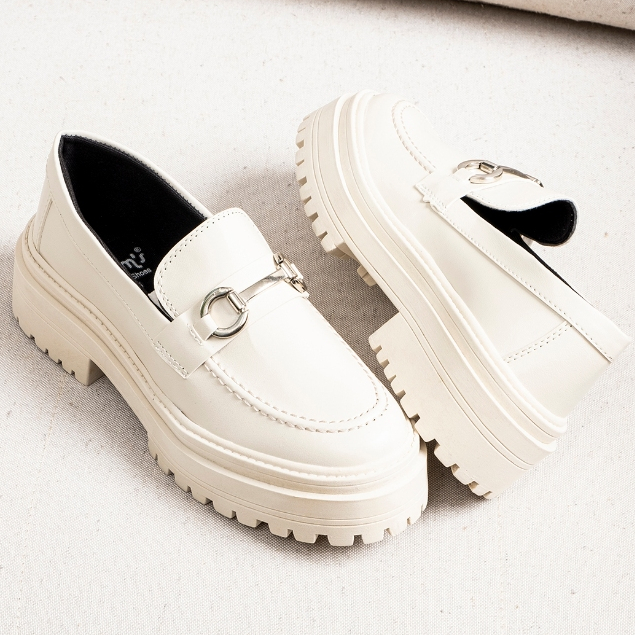 Mocassim Feminino Tratorado Oxford Plataforma Blogueira Metal Corrente Mulher