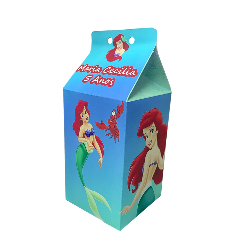 Caixinhas Princesa Ariel Milk Personalizadas Com Nome e Idade Para Festas de Aniversario e Lembrancinhas