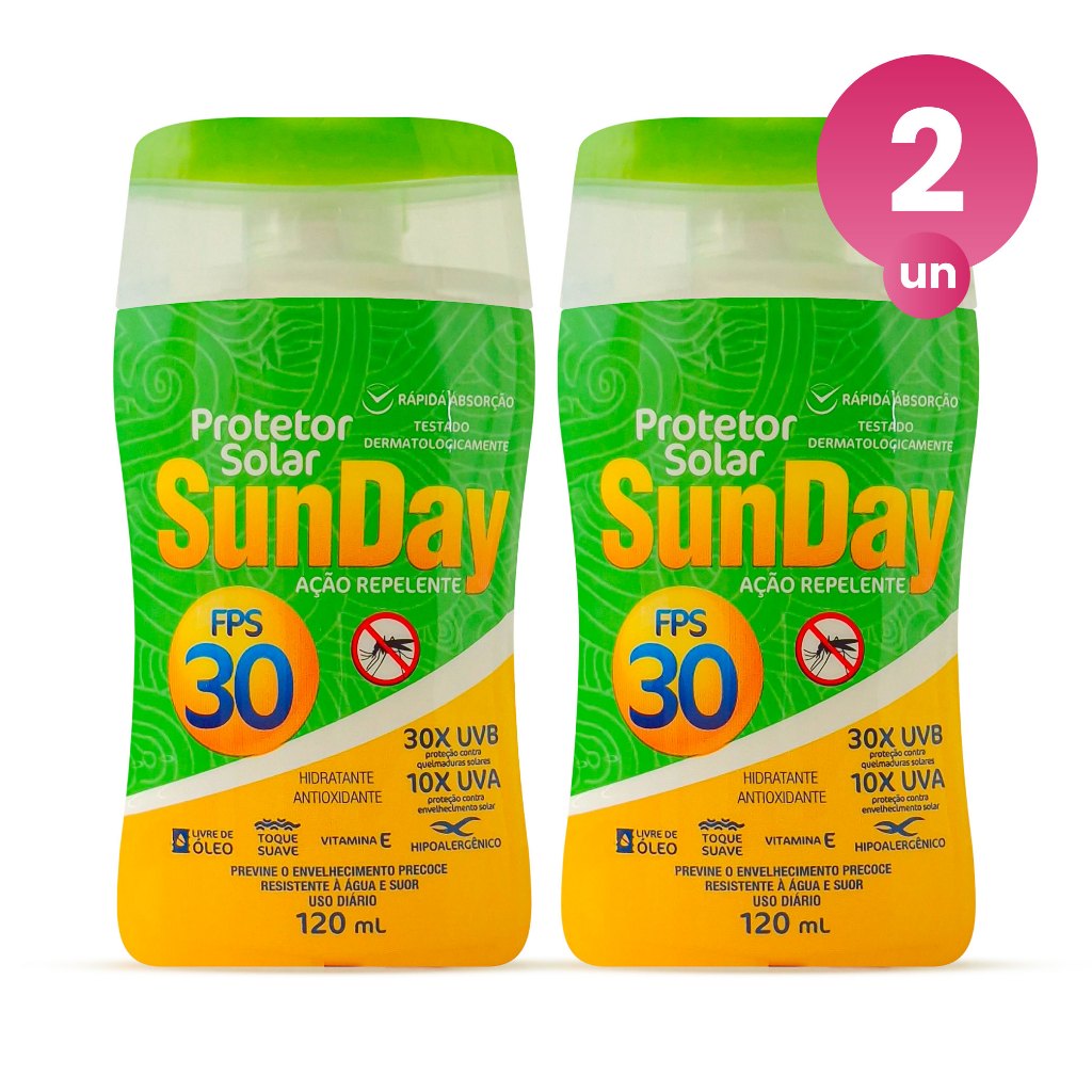 Kit 2 Protetor Solar FPS 30 com Repelente Sunday 120ml Nutriex - Beauty
