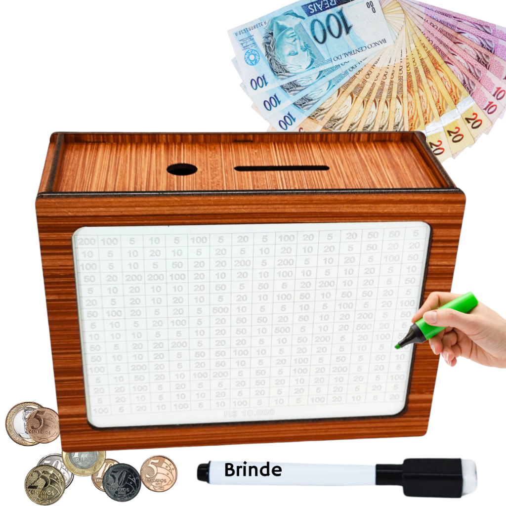 Cofrinho Cofre Guardar Dinheiro Caixa Woodbox 10mil