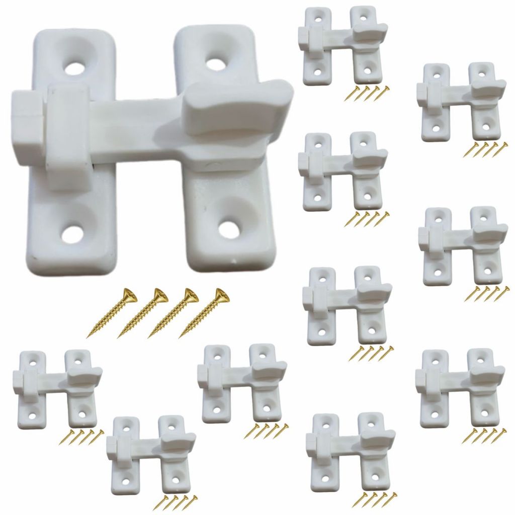 Kit 10 Fecho Plástico Para Porta Sanfonada Com Parafusos Branco em Oferta na Shopee