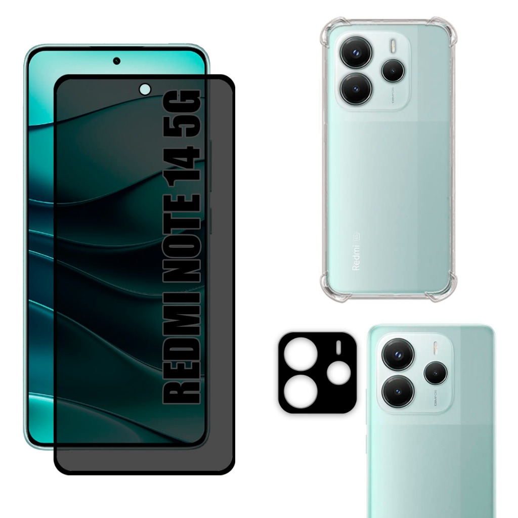 Kit Para Redmi Note 14 5G | Película de Privacidade Fosca - Capa Anti Shock - Película da Câmera 3D em Oferta na Shopee