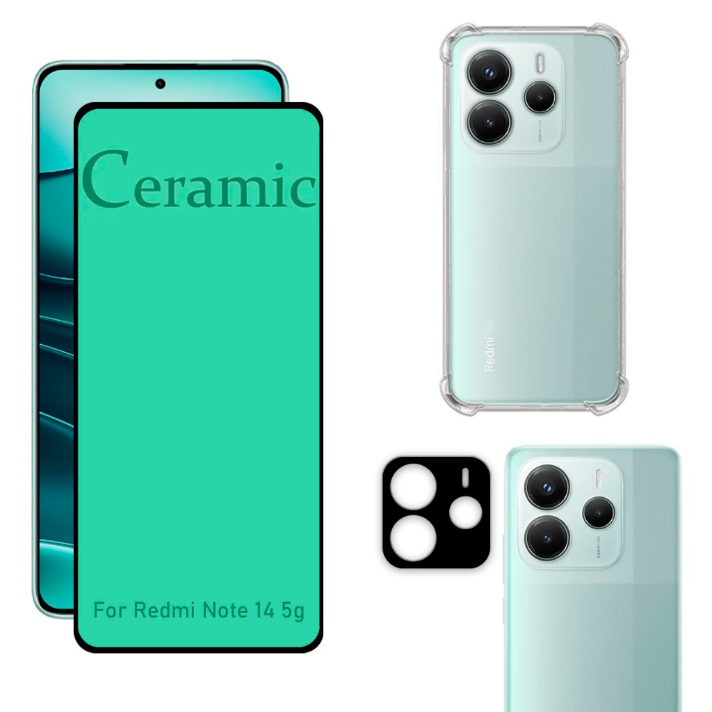 Kit Para Redmi Note 14 5G | Película de Cerâmica - Capa Anti Shock - Película da