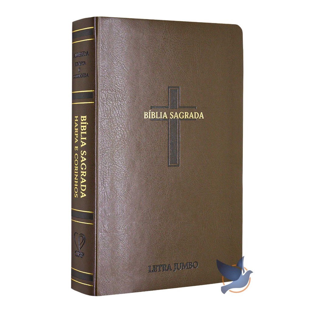 Bíblia Sagrada Gigante Letra Jumbo ARC Almeida Revista Corrigida com Harpa Capa  Cruz Marrom