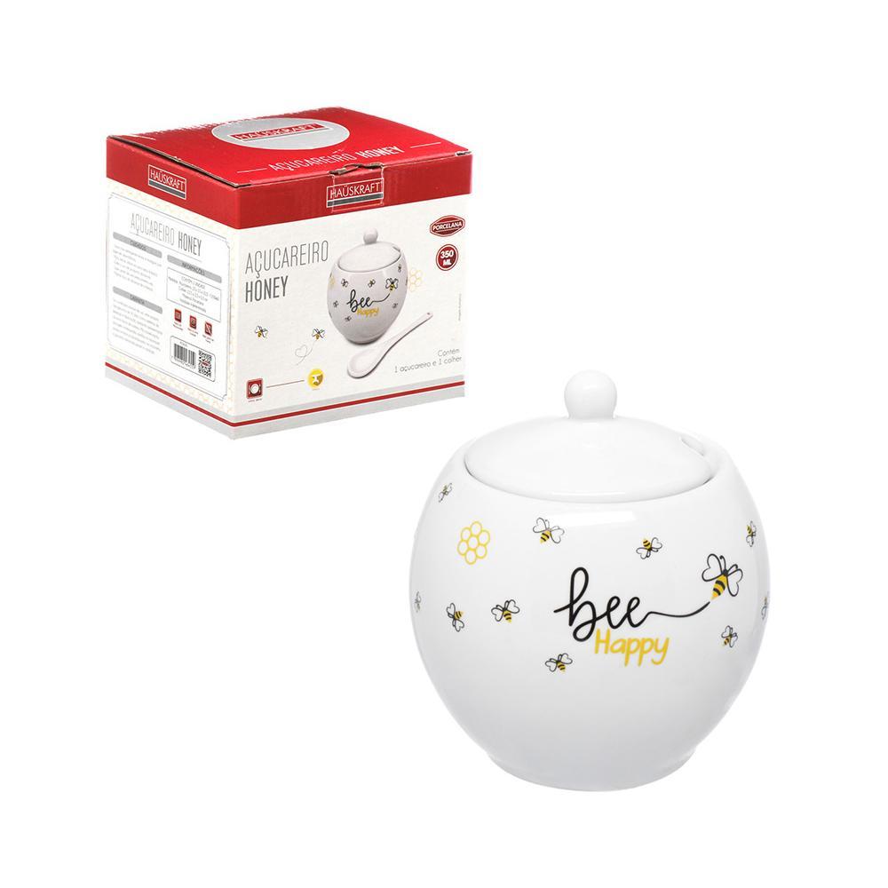 Açucareiro de Porcelana com Colher 350ml | Mesa Posta | Presente BEE HAPPY HONEY em Oferta na Shopee