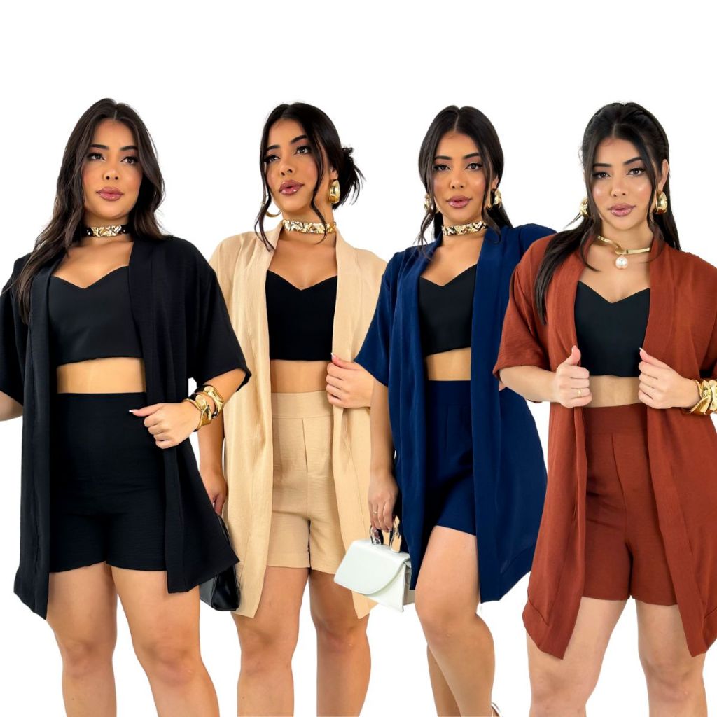 Conjunto 2 Peças Kimono + Short com elástico fresquinho Moda Praia Resort