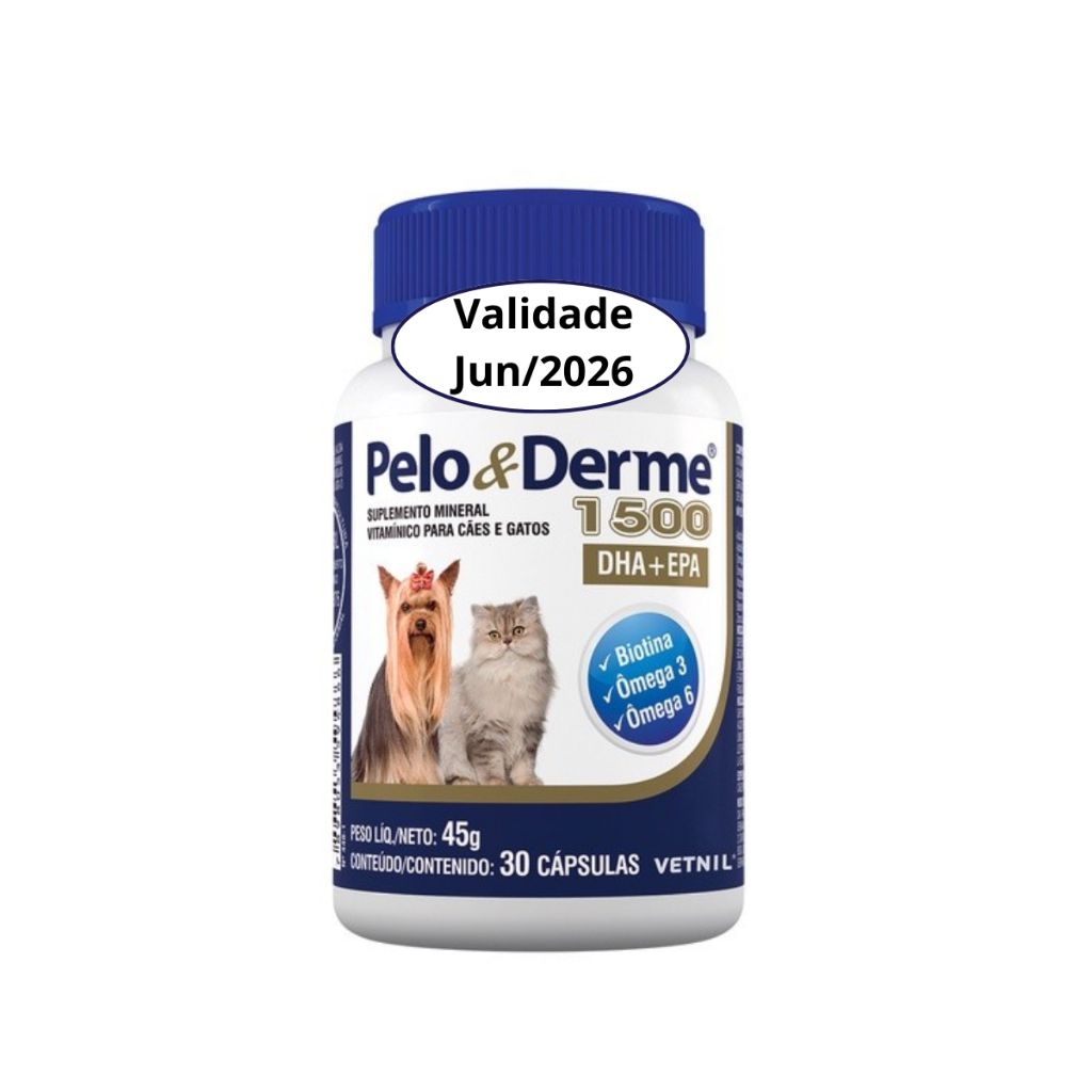 Pelo E Derme 1500mg 30 Cápsulas Suplemento Vitamínico Vetnil em Oferta na Shopee