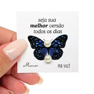 Pares Brinco de Pérola + Tag Borboleta Seja sua melhor versão | Lembrancinha Brinde Clientes em Oferta na Shopee