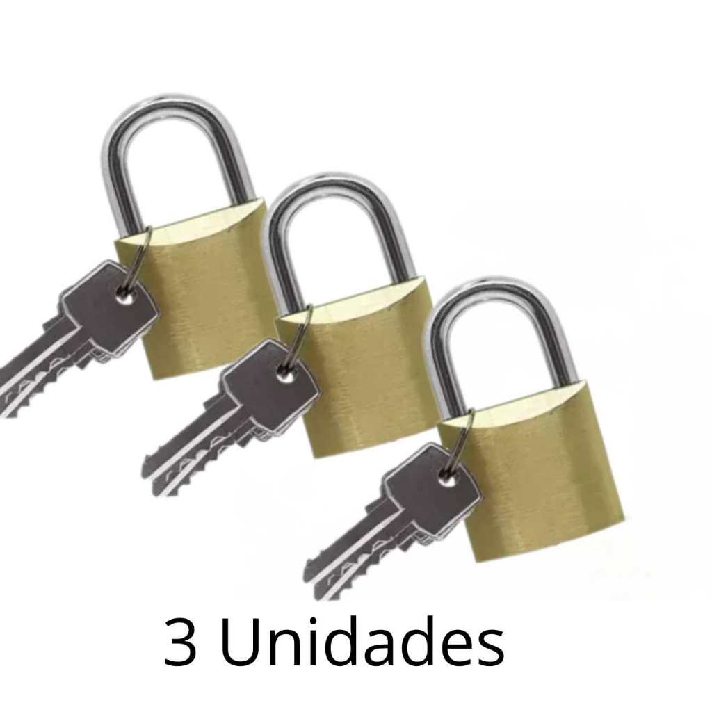 Imagem Cadeados Cartela Com 03 Unidades Pequenos 20mm Para Malas Bolsas Armário