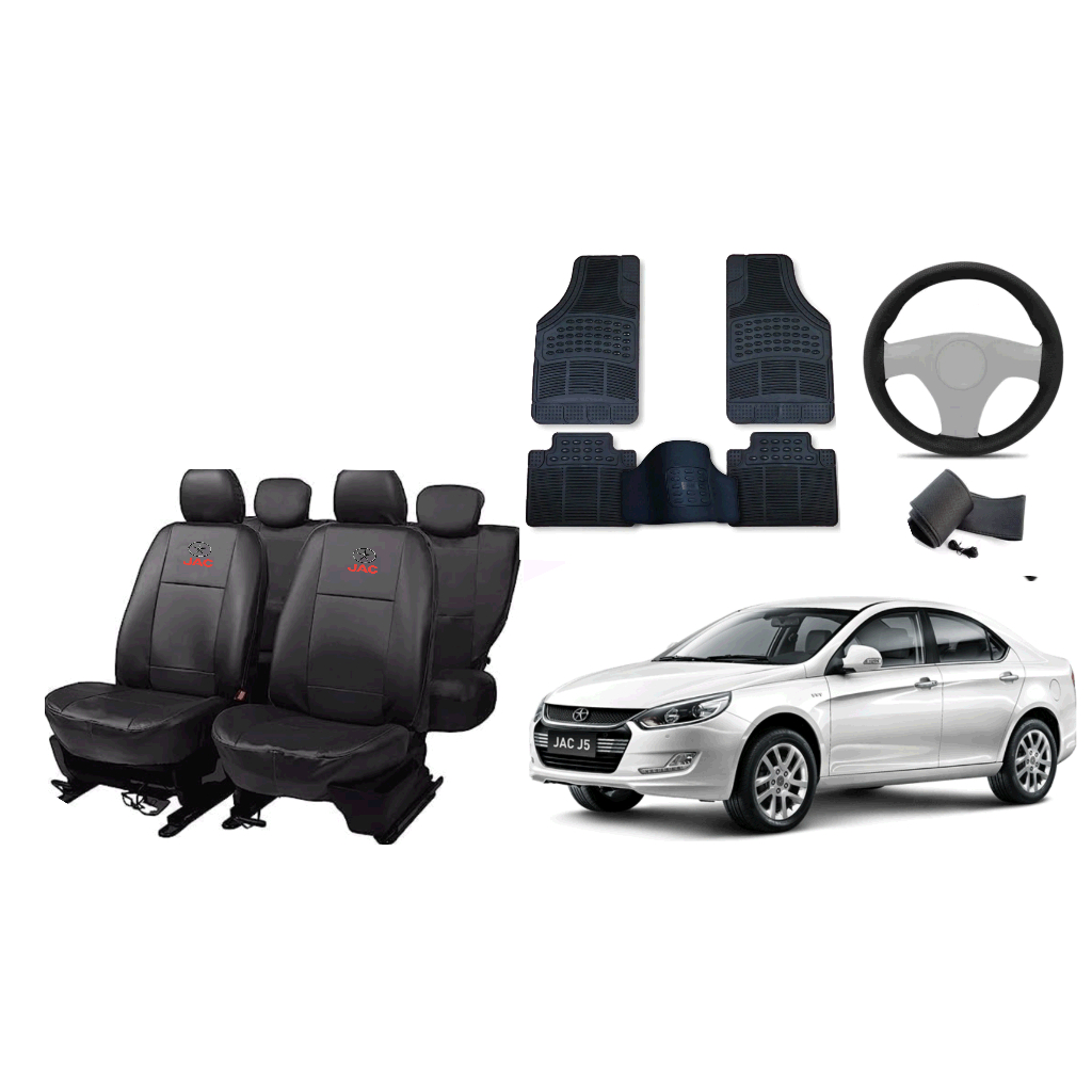 Capa de couro + tapete 5 peças + Capa de volante - jac j5 11-18