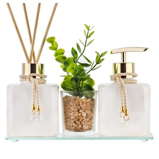 Kit Aromatizador Banheiro Dourado 250ml Bandeja Enfeite Vaso Decorativo Presente Casamento em Oferta na Shopee