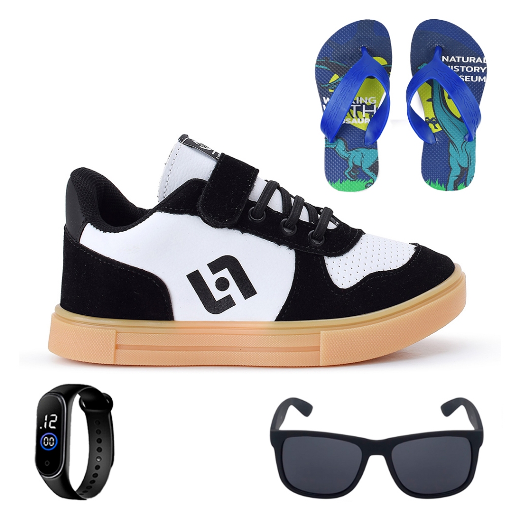 Tenis Infantil Casual Sapatenis Meninos Street Calce Facil + Chinelo + Oculos + Relogio em Oferta na Shopee