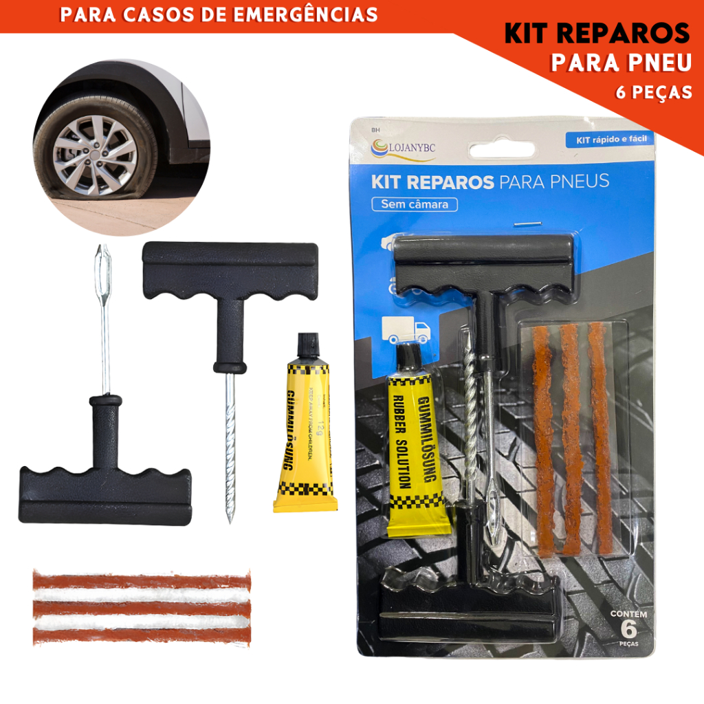 Kit Reparo Pneu Sem Câmara Kit de Emergência Para Pneus Prático e Fácil - Nybc