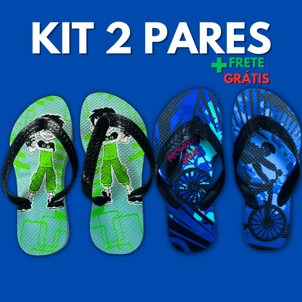 Kit 2 Pares Chinelo Sandália Masculino Infantil Calçado Menino Chinela Confortável Estampas Super Heróis Promoção