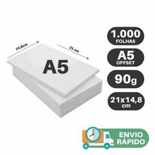 Papel Sulfite A5 90g Offset Branco Liso 21x14,8cm 1.000 folhas em Oferta na Shopee