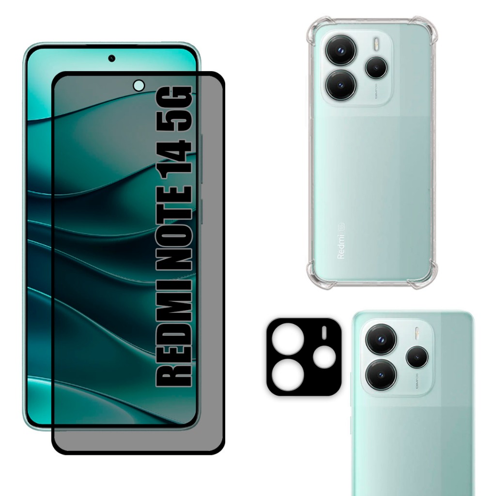 Kit Para Redmi Note 14 5G | Película de Privacidade 3D - Capa Anti Shock - Pelíc