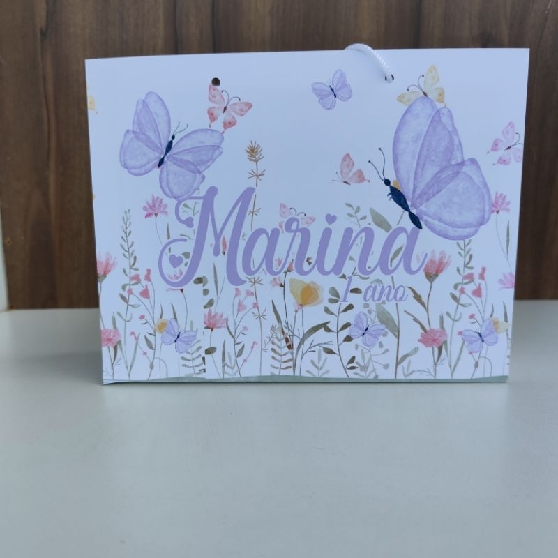 Sacolinha Personalizada Jardim das Borboletas lilás - Monte em casa - lembrancinha jardim das borboletas lilás