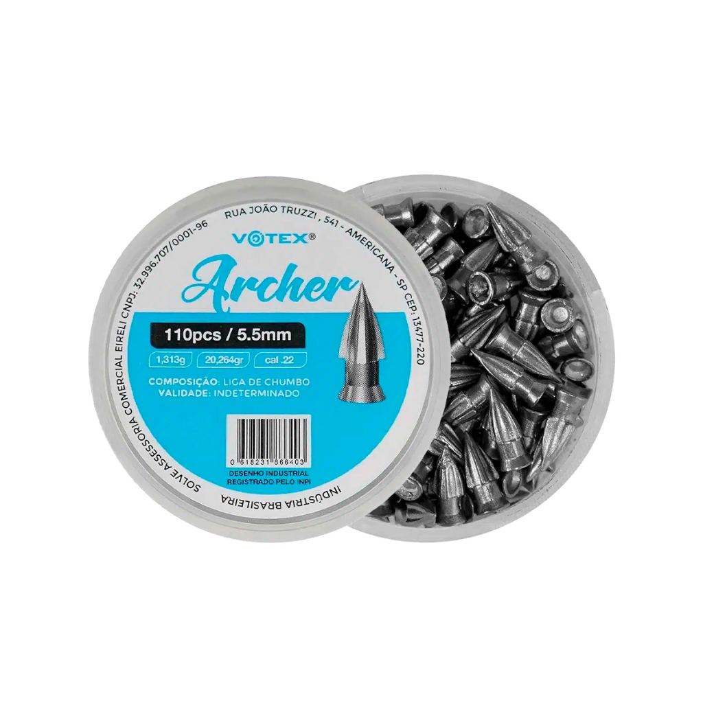 Chumbinho Archer 5.5mm 1,313g 110 Unidades - Votex em Oferta na Shopee