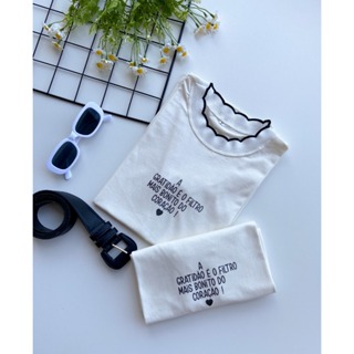 Blusa Tshirt Baby Look Camiseta Gola Lurex em Oferta na Shopee