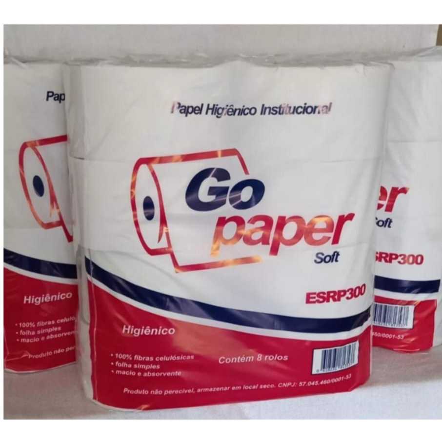 Papel Higiênico Rolão Institucional 300 Metros Go Paper Soft Fardo 8 Rolos Macio Absorvente Branco Hospital Bar Lanchone