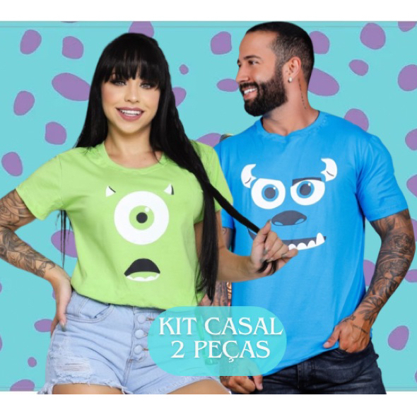 Camiseta Monstros Sa Kit Casal Sulley Mike Algodão 2 Peças Aniversário Festa Temática em Oferta na Shopee