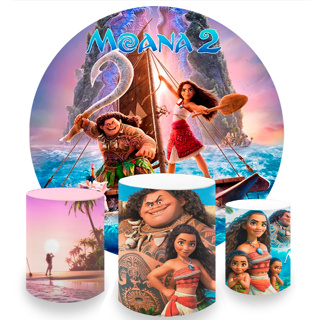Painel Redondo + Trio Capas De Cilindro Decorações Tema Moana 2 em Oferta na Shopee