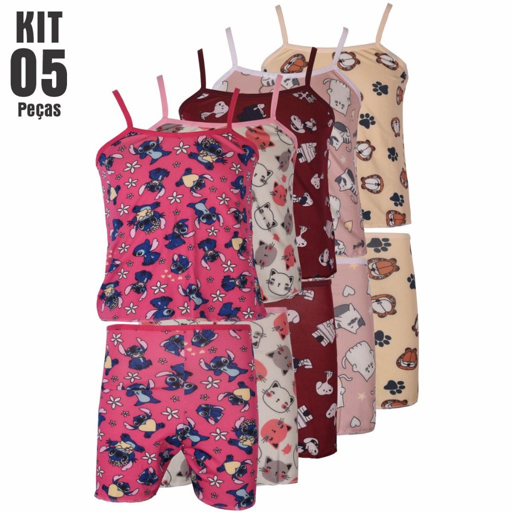 Kit Com 5 Pijamas Baby Dool Infantil Roupa de Dormi Criança Menina