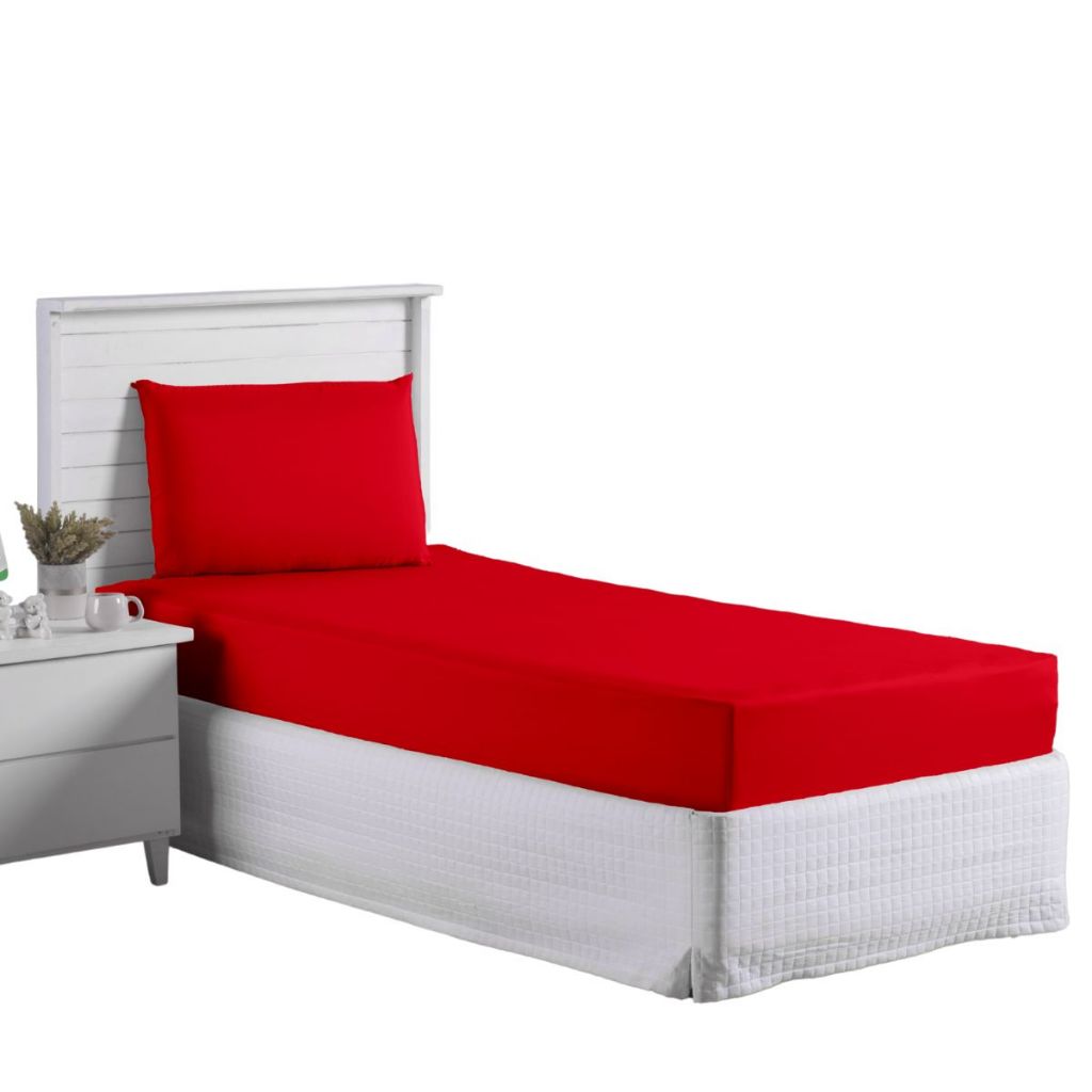 Jogo Lençol Roupa Cama Solteiro Elastico 2 Pçs Fronha Simples Basico Macio Vermelho Barato Luxo