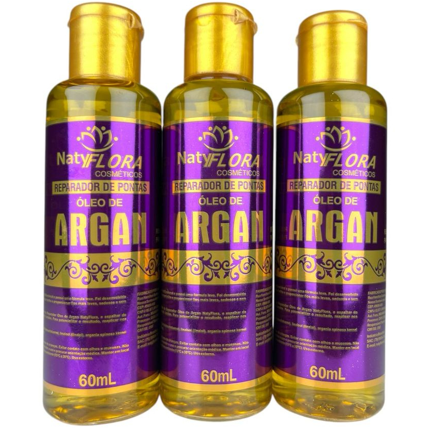 Kit com 3 Reparador de Pontas Óleo de Argan 60mL NatyFlora