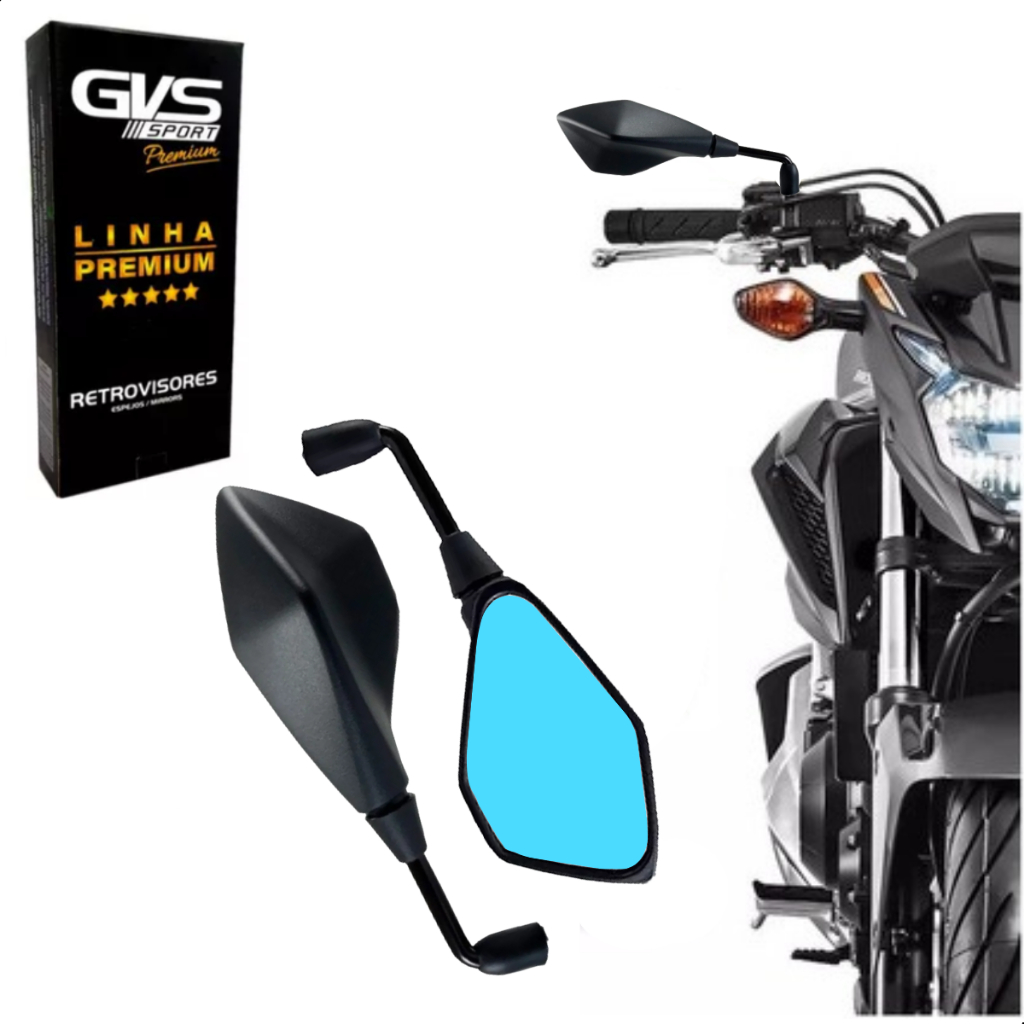 Retrovisor GVS Modelo Kawasaki Z400 Haste Longa 90 Graus Lente Azul Convexa em Oferta na Shopee