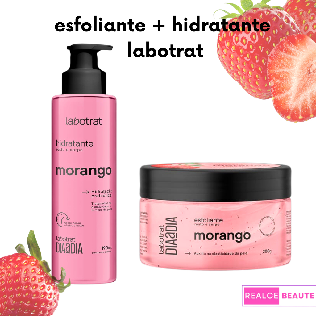 ESFOLIANTE 300 GR + HIDRATANTE 190 GR MORANGO - LABOTRAT CORPO E ROSTO em Oferta na Shopee