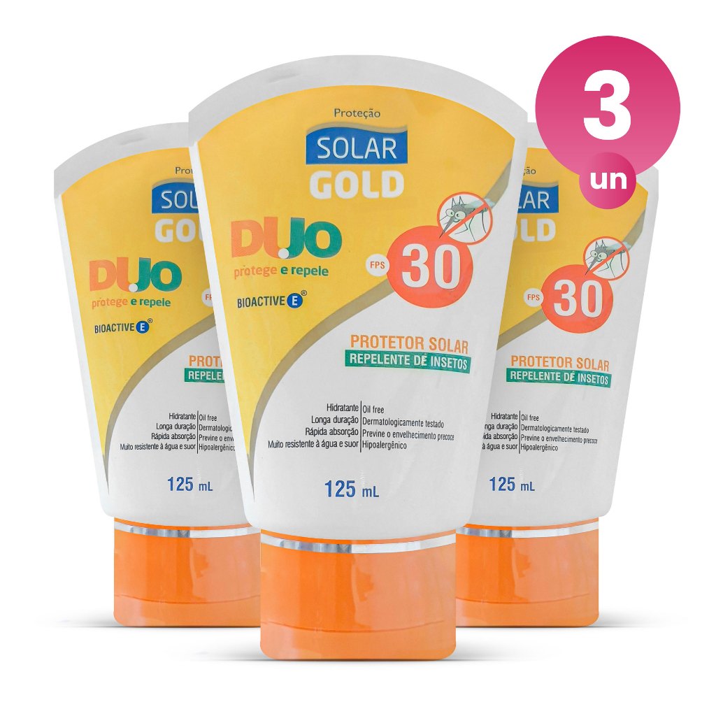 Kit 3 Protetor Solar Corporal FPS 30 Com Repelente 1/3 UVA 125ml Solar Gold Nutriex Profissional em Oferta na Shopee