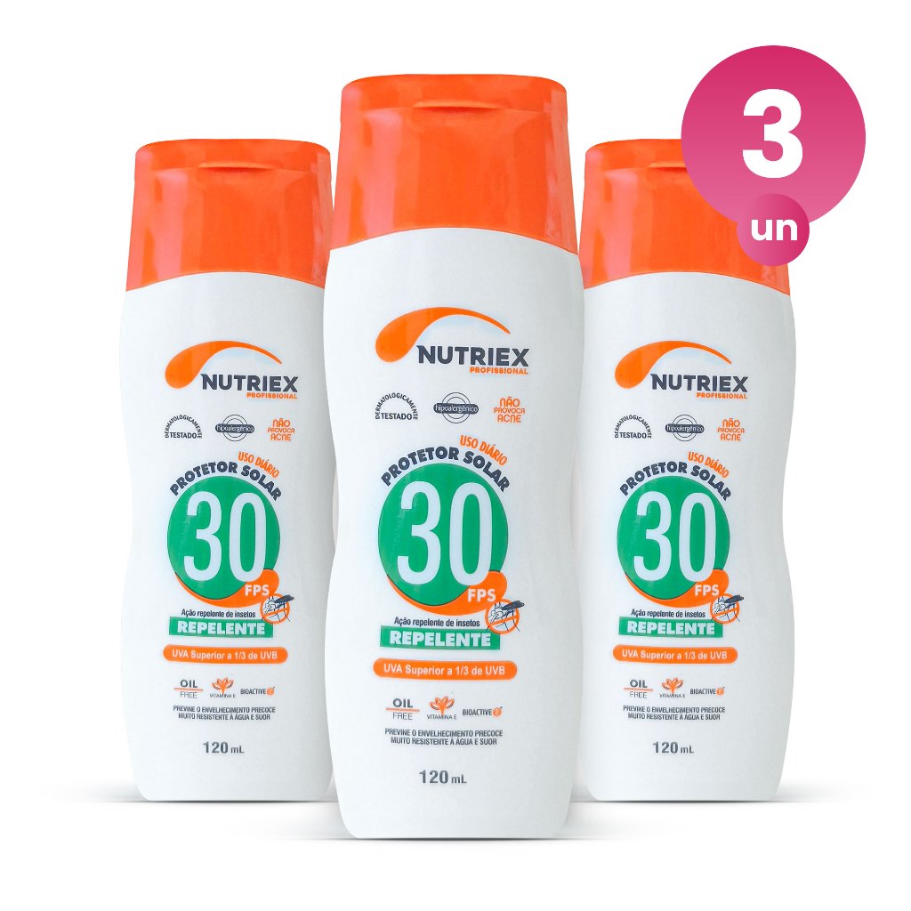 Kit 3 Protetor Solar 30 FPS Repelente Profissional Nutriex 120ml - Beauty
